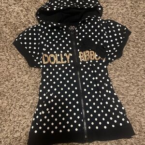 Polka dot short sleeved zip up jacket Dolly Ribbon 120cm